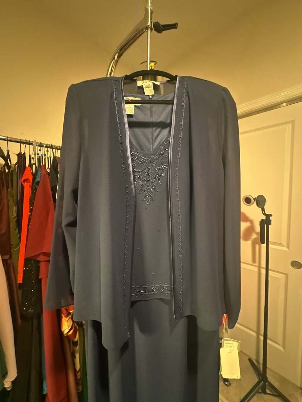 Women's R&M Richards Beaded Godet Jacket & Dress Set, - Picture 7 of 9